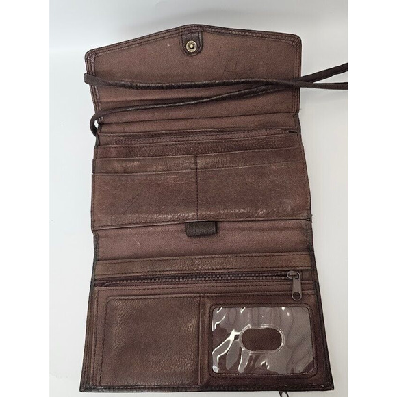 Fossil Crossbody Wallet Organizer Envelope Cell Phone Case Brown Leather - Picture 7 of 11